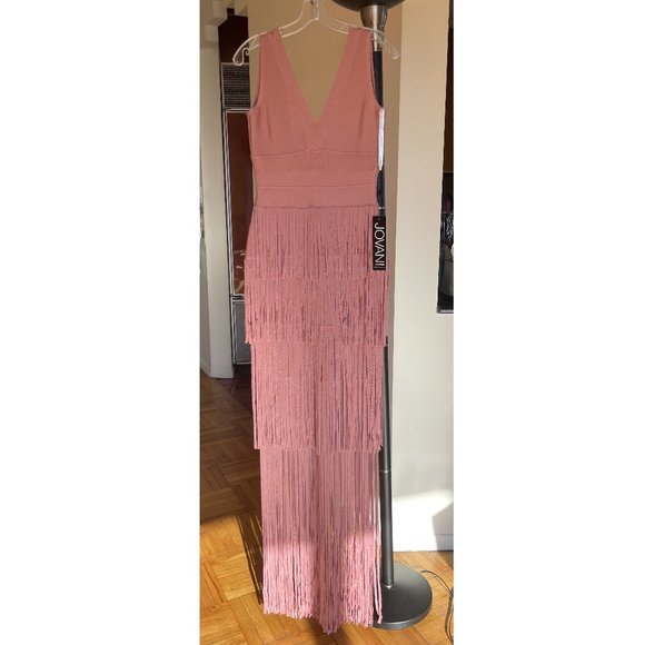 JOVANI - JVN04784 FRINGE V NECK SHEATH DRESS - Picture 6 of 9